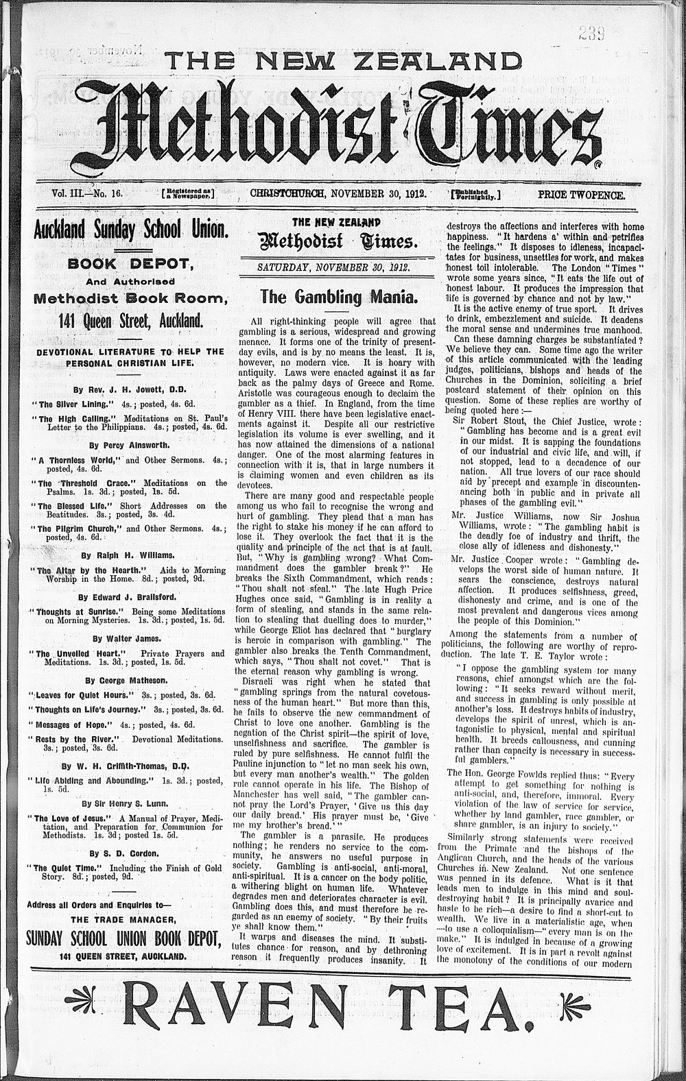 The New Zealand Methodist Times: 30th November 1912