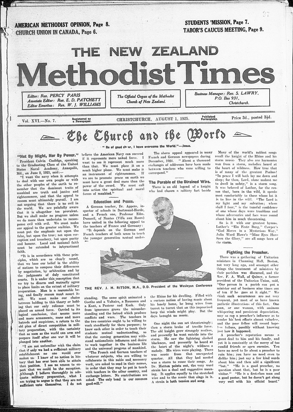 The New Zealand Methodist Times: 1st August 1925