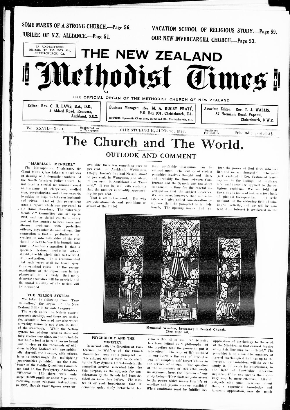 The New Zealand Methodist Times: 20th June 1936