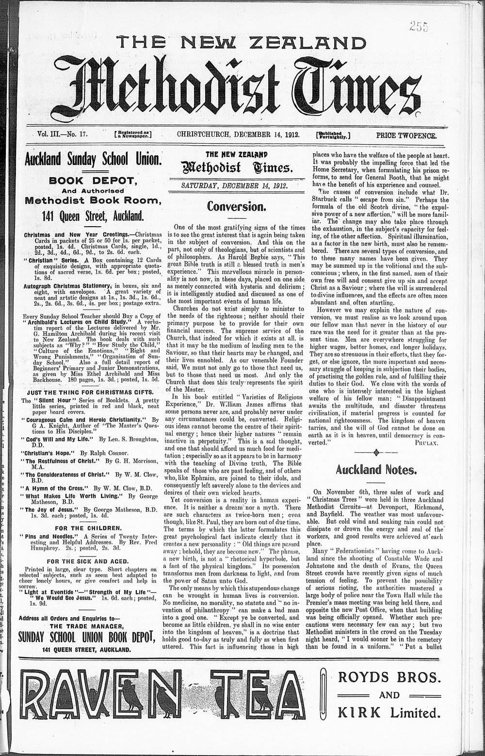 The New Zealand Methodist Times: 14th December 1912