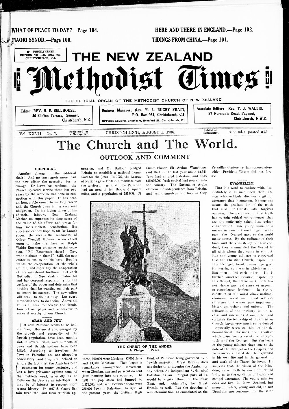 The New Zealand Methodist Times: 1st August 1936