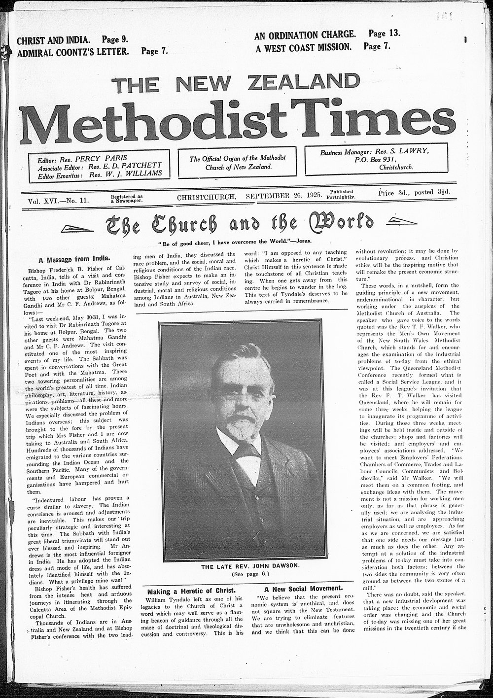 The New Zealand Methodist Times: 26th September 1925