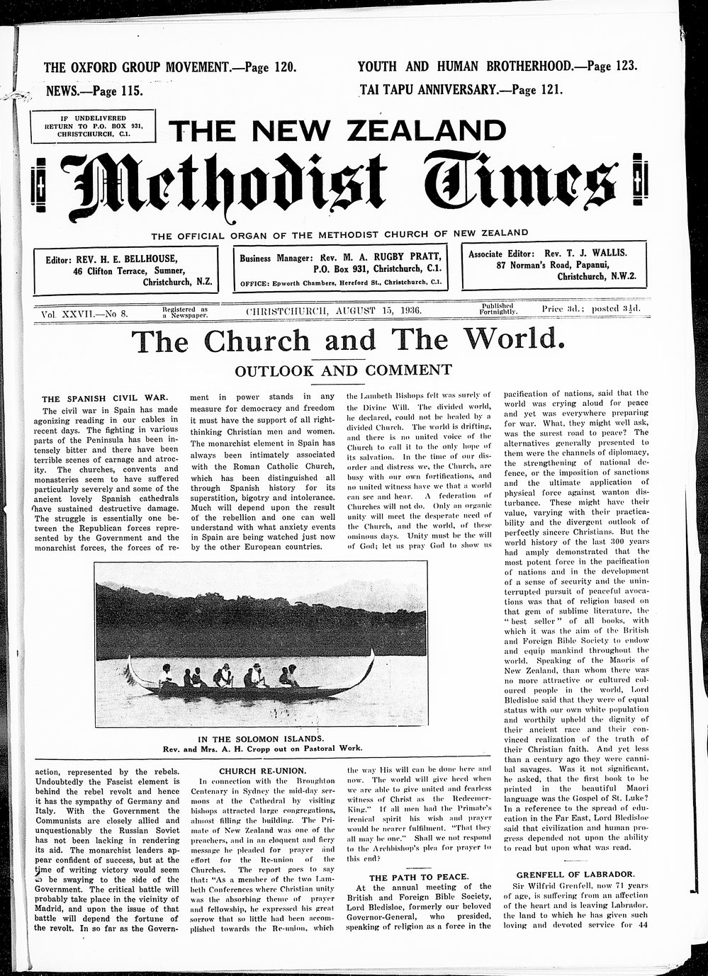 The New Zealand Methodist Times: 15th August 1936