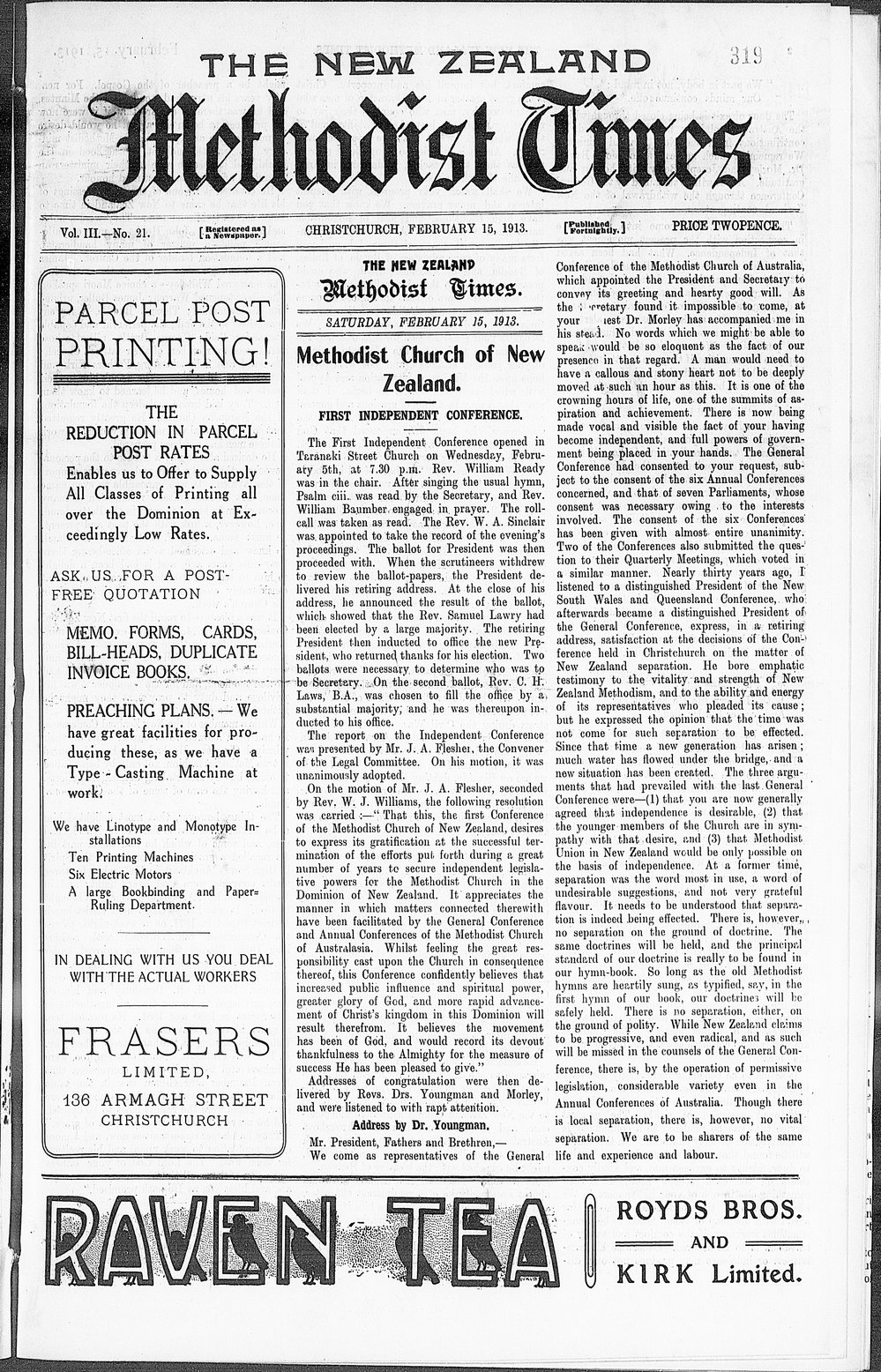The New Zealand Methodist Times: 15th February 1913