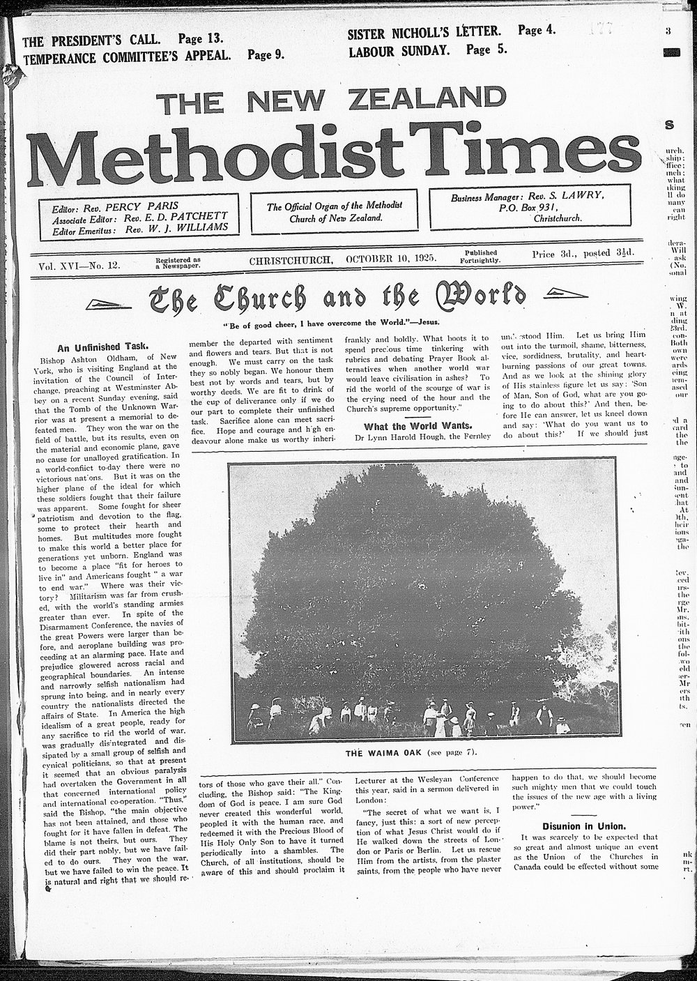 The New Zealand Methodist Times: 10th October 1925
