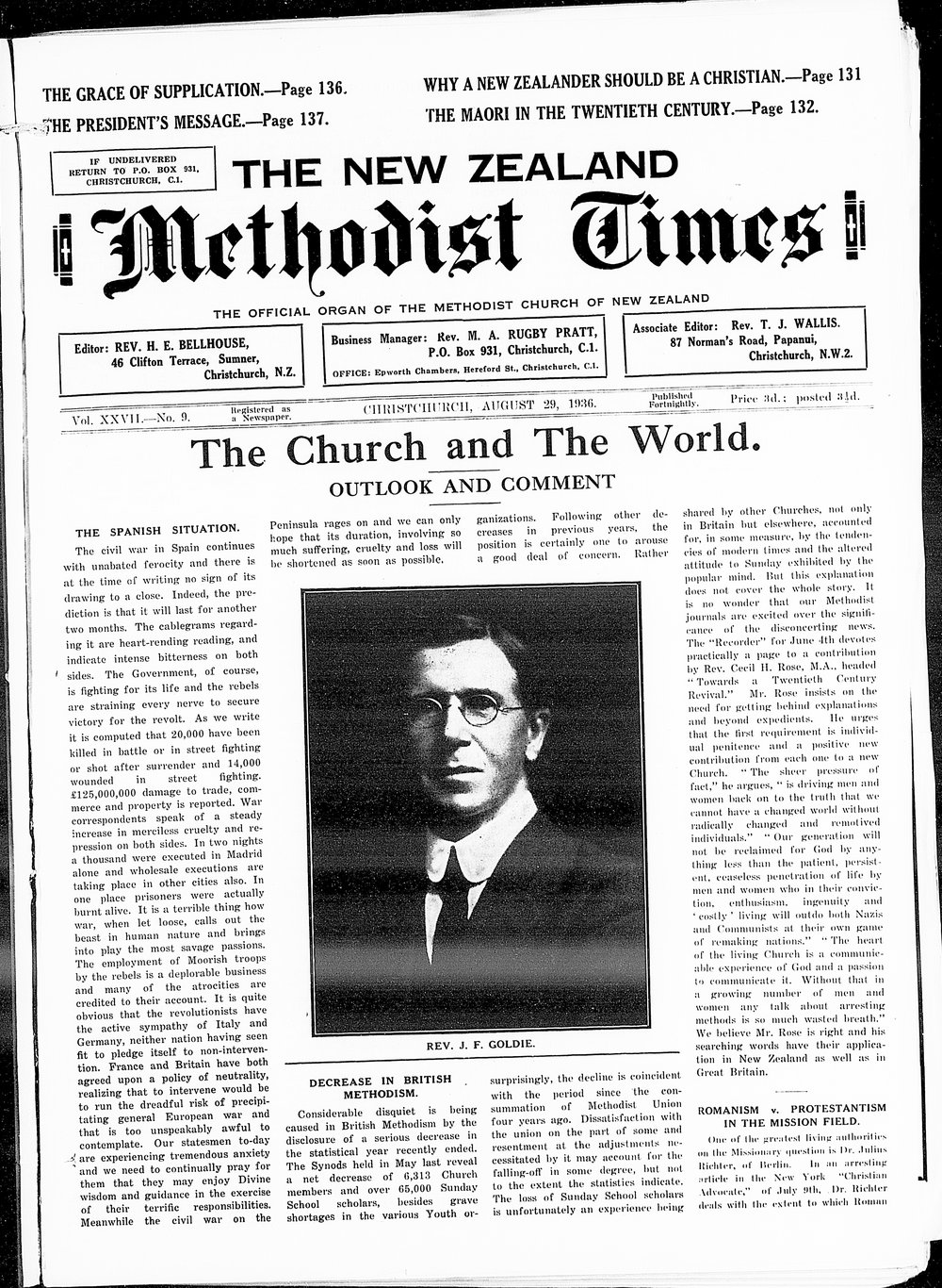 The New Zealand Methodist Times: 29th August 1936