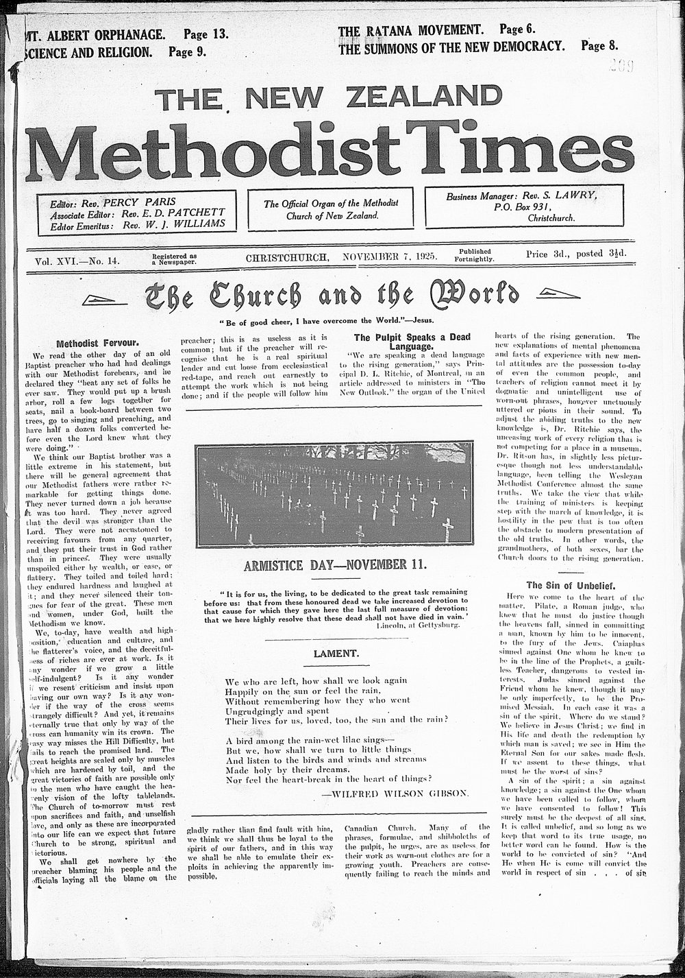 The New Zealand Methodist Times: 7th November 1925