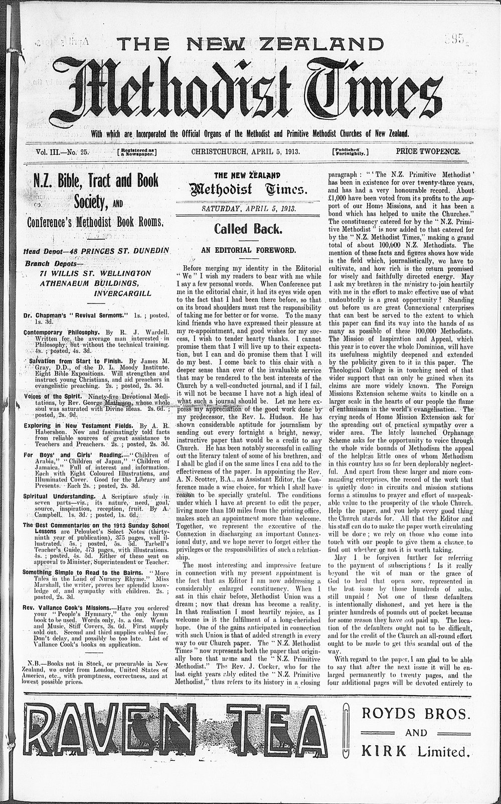 The New Zealand Methodist Times: 5th April 1913