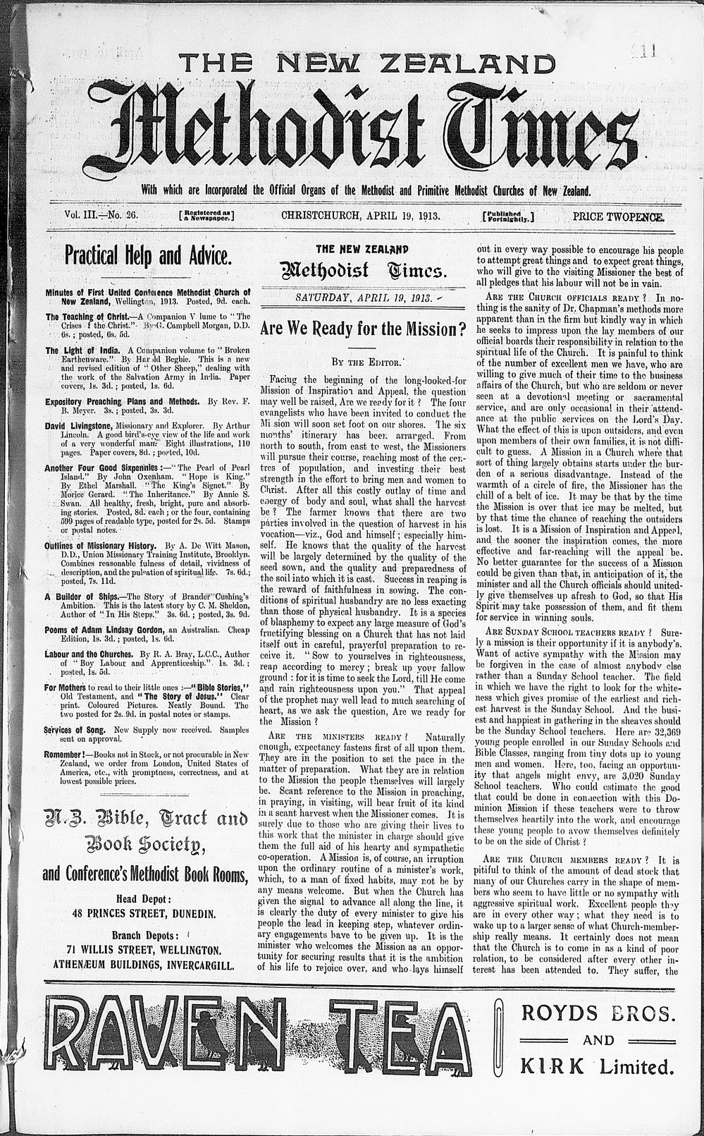 The New Zealand Methodist Times: 19th April 1913