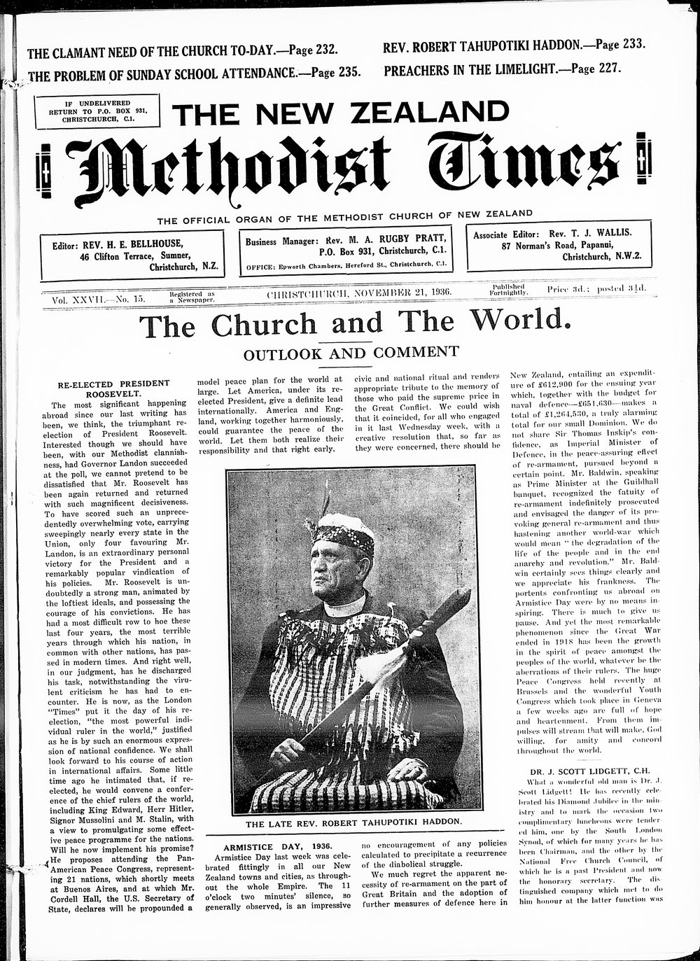 The New Zealand Methodist Times: 21st November 1936