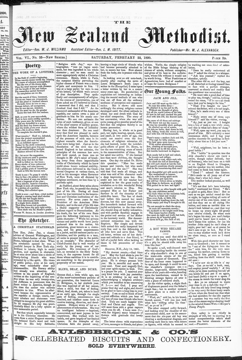 The New Zealand Methodist Times: 22nd February 1890