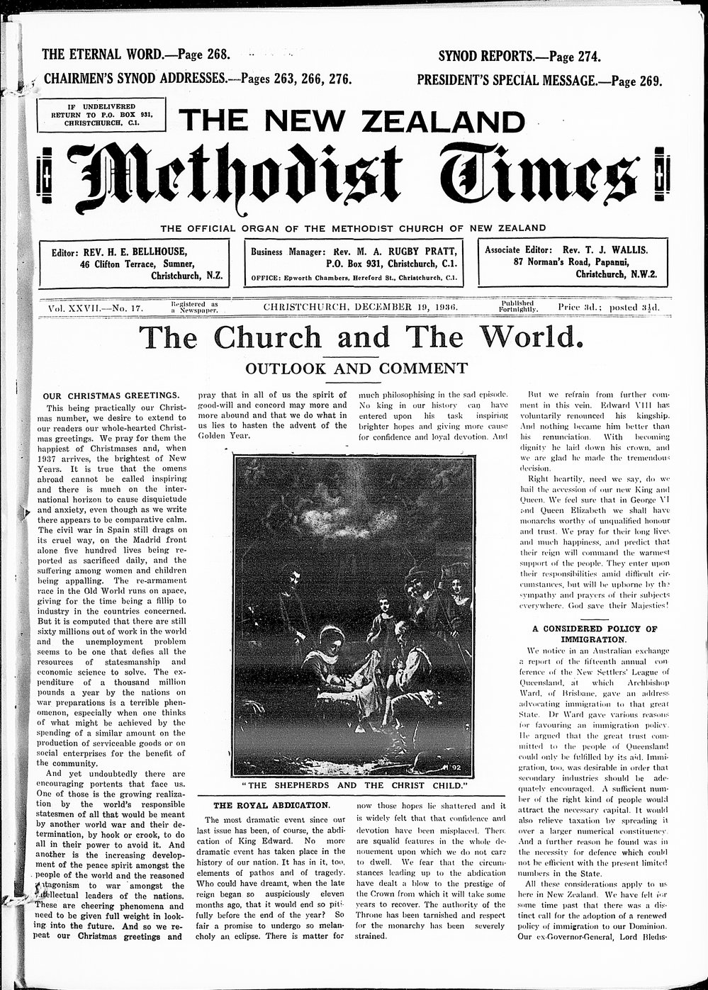 The New Zealand Methodist Times: 19th December 1936