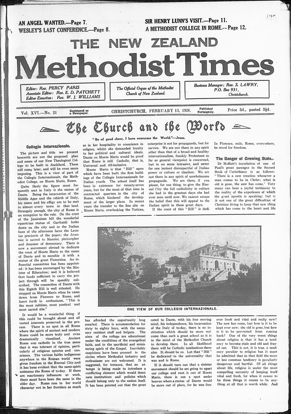 The New Zealand Methodist Times: 13th February 1926