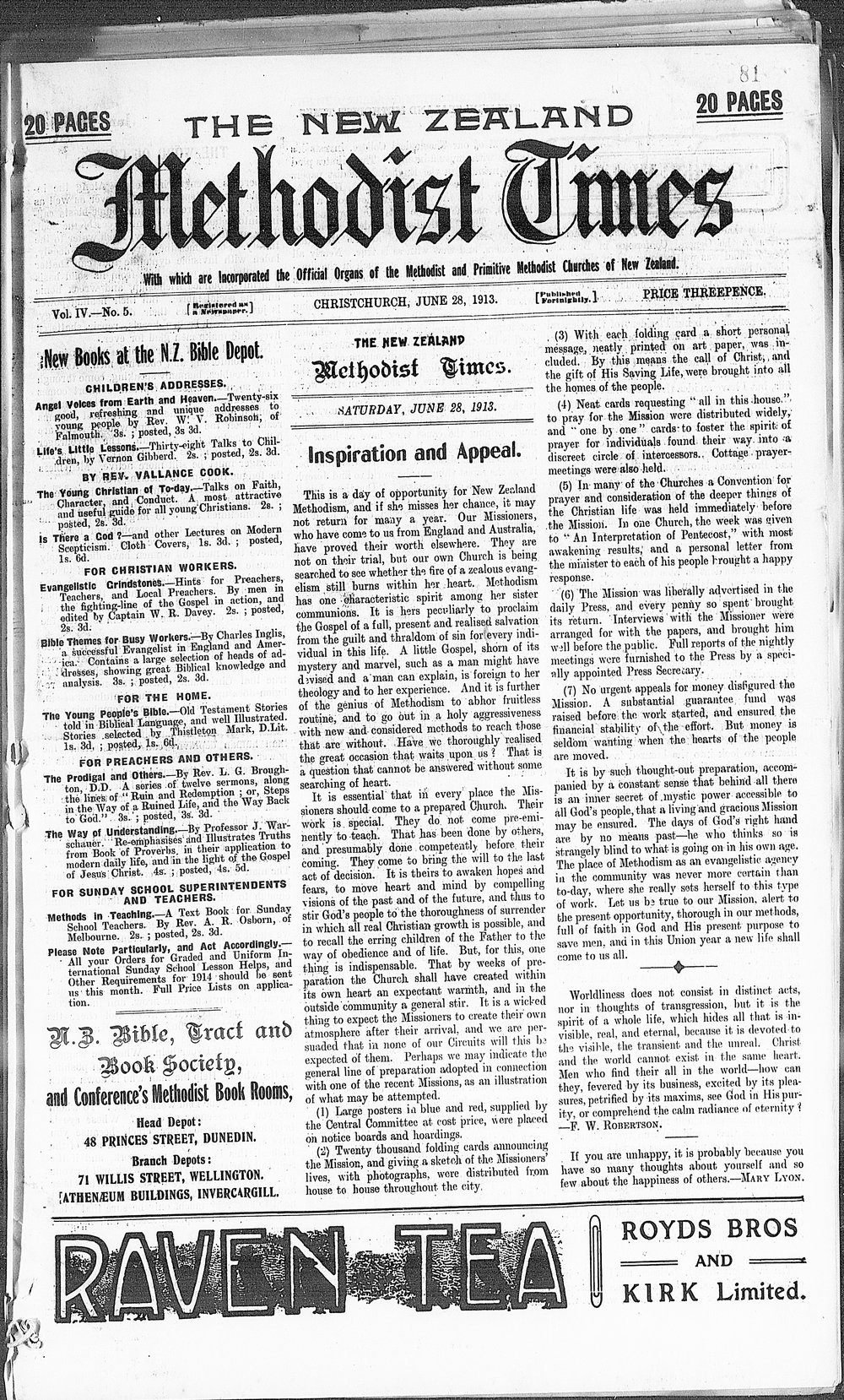 The New Zealand Methodist Times: 28th June 1913