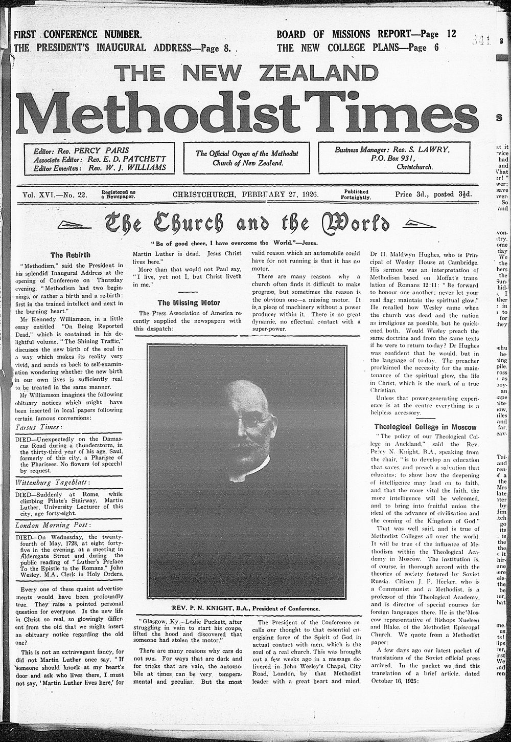 The New Zealand Methodist Times: 27th February 1926