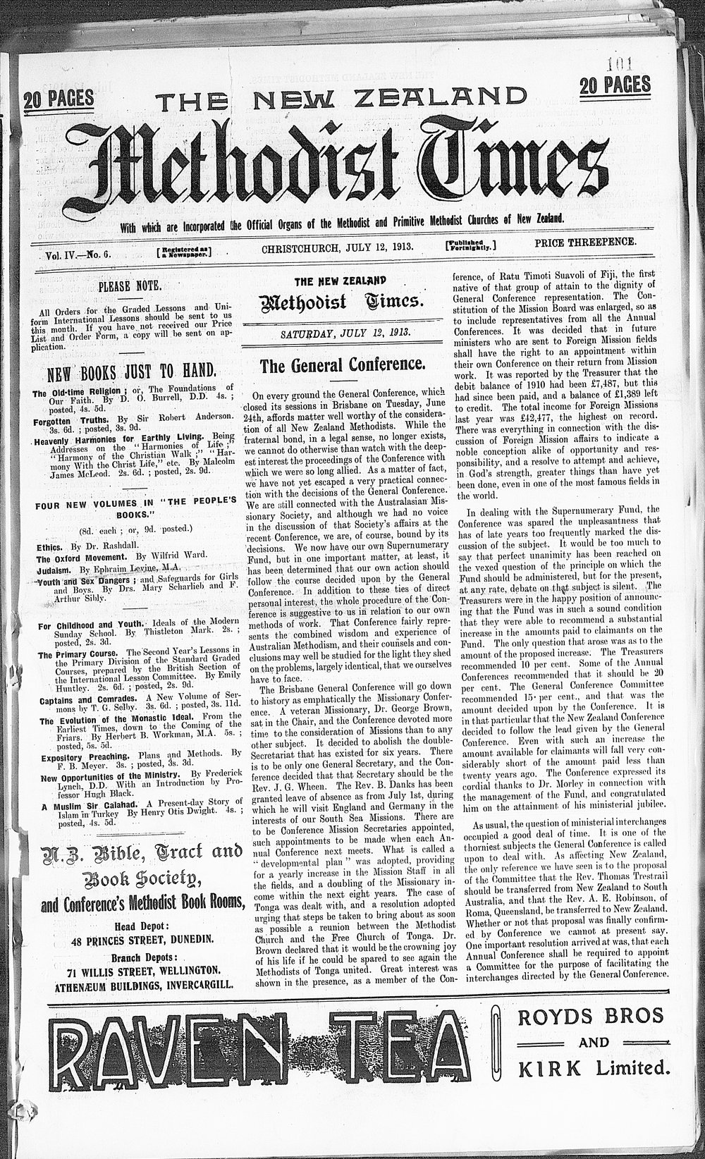 The New Zealand Methodist Times: 12th July 1913