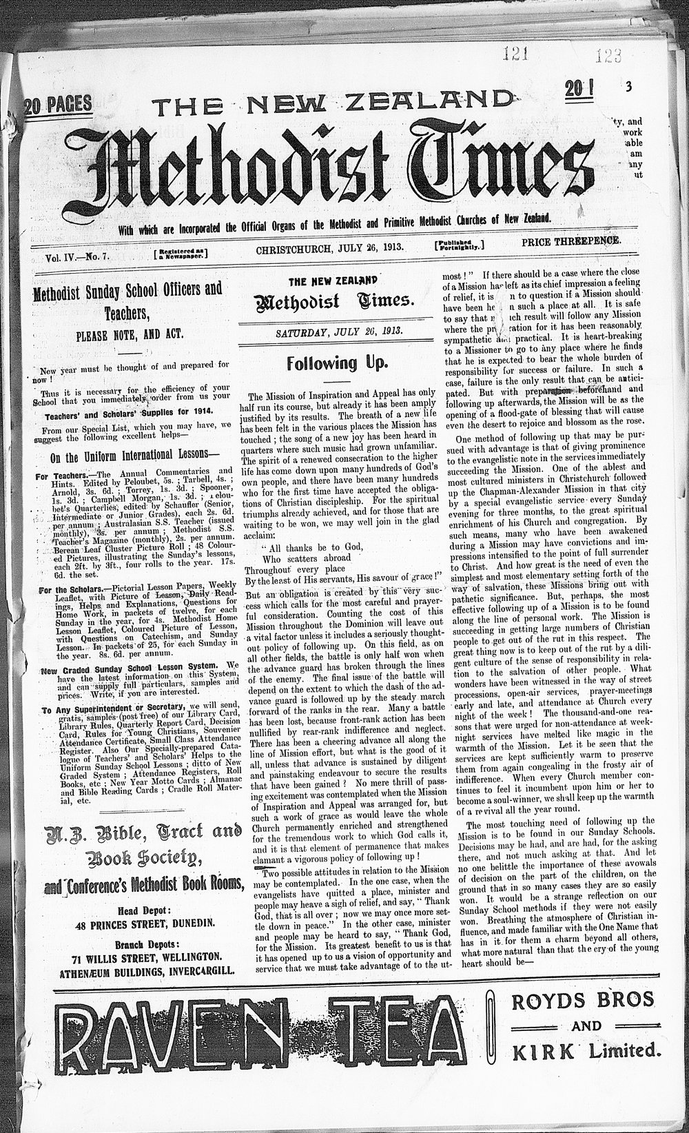 The New Zealand Methodist Times: 26th July 1913