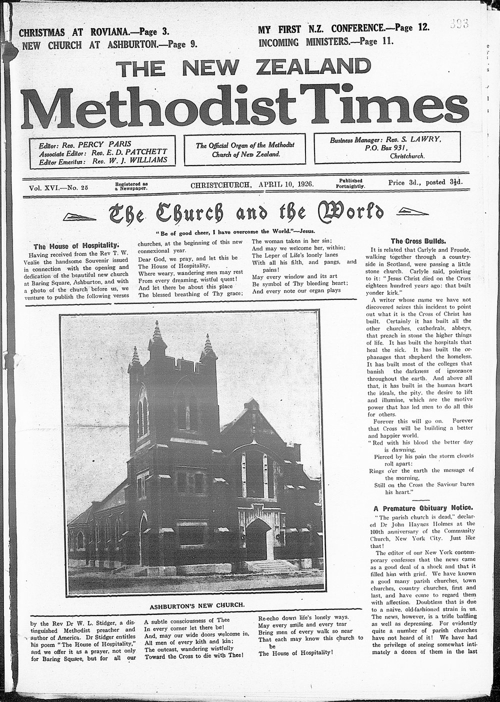 The New Zealand Methodist Times: 10th April 1926