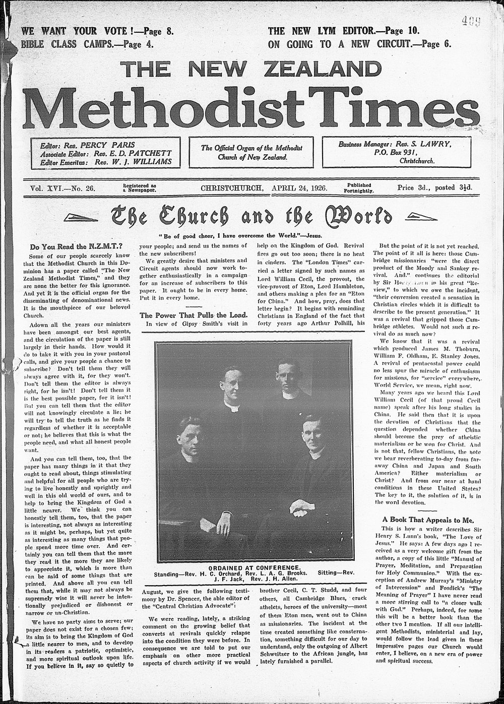 The New Zealand Methodist Times: 24th April 1926