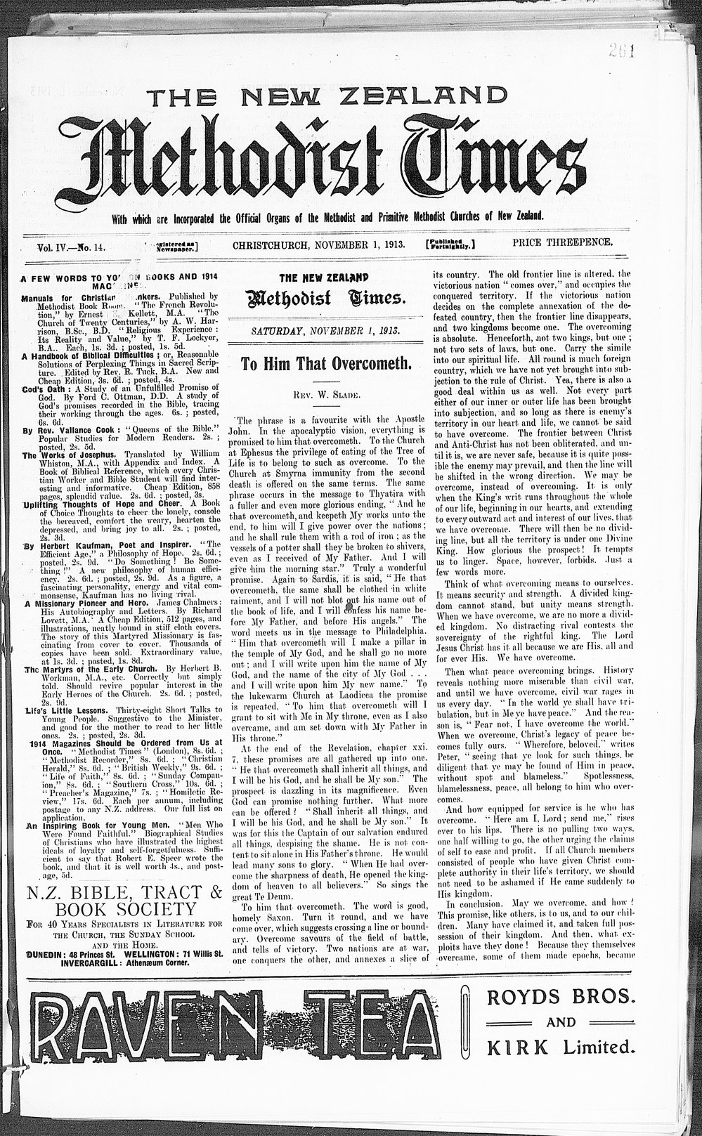 The New Zealand Methodist Times: 1st November 1913