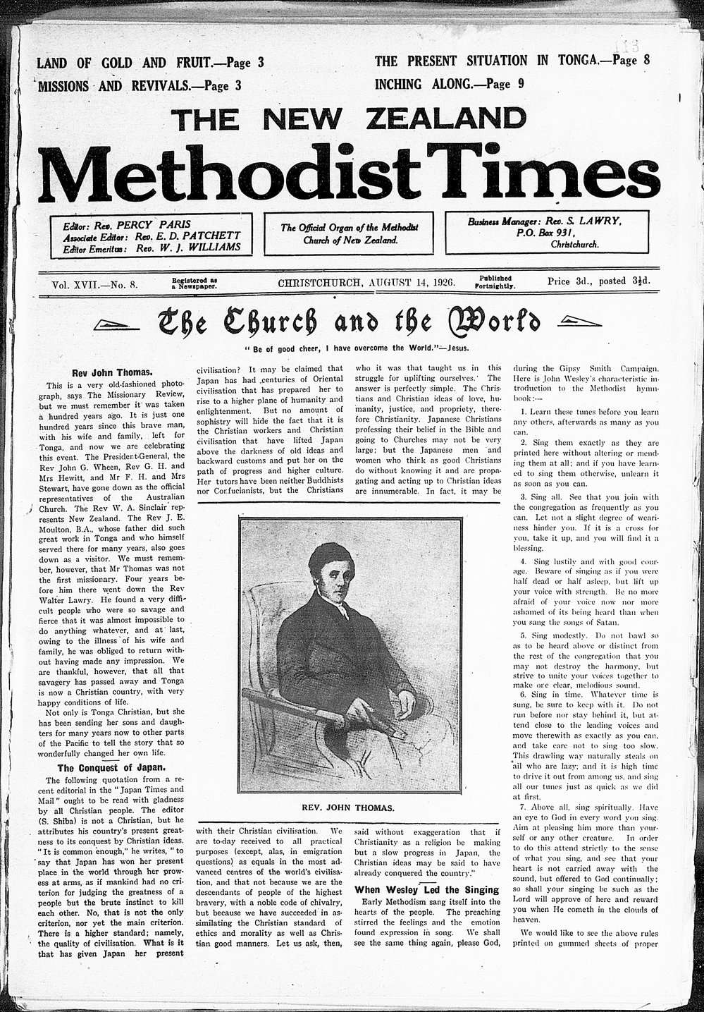 The New Zealand Methodist Times: 14th August 1926