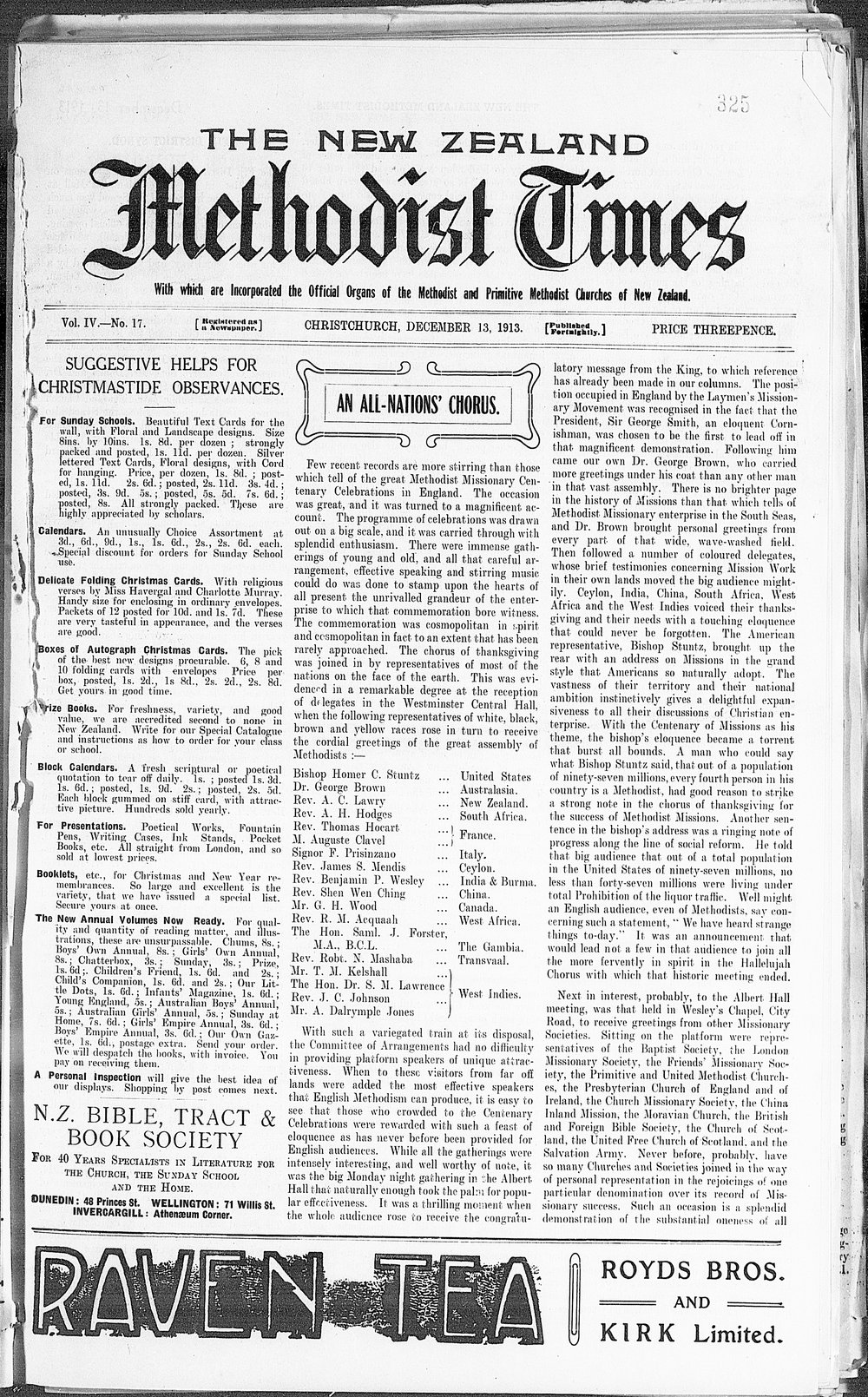 The New Zealand Methodist Times: 13th December 1913