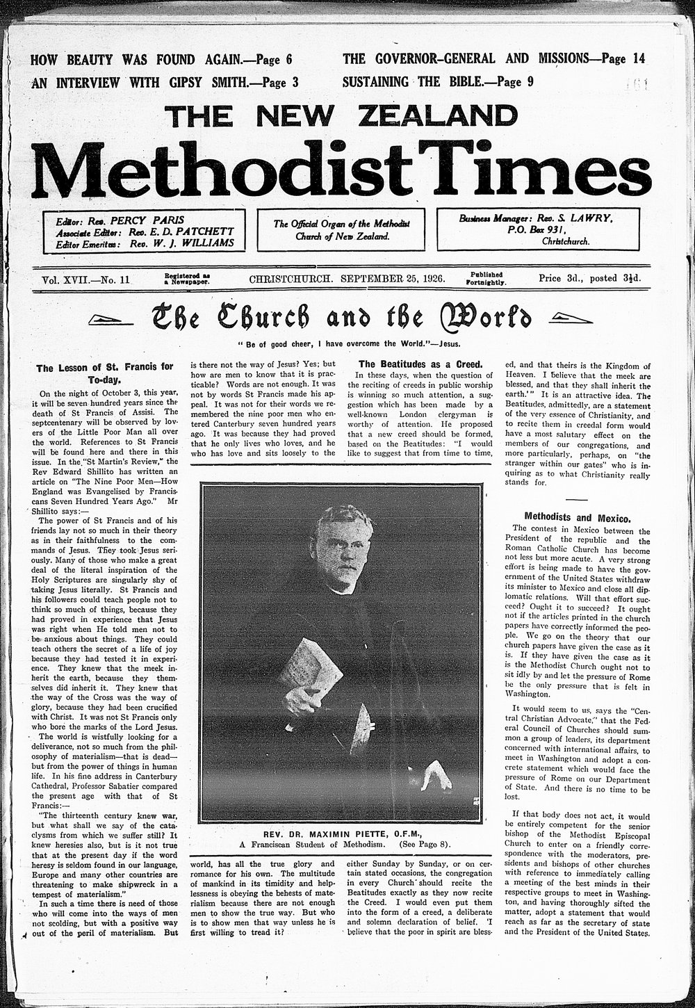 The New Zealand Methodist Times: 25th September 1926