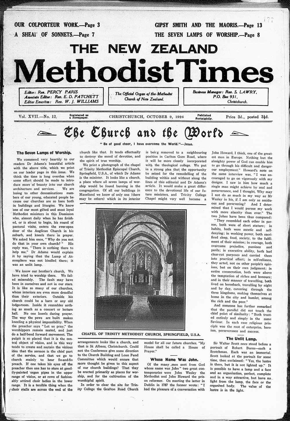 The New Zealand Methodist Times: 9th October 1926