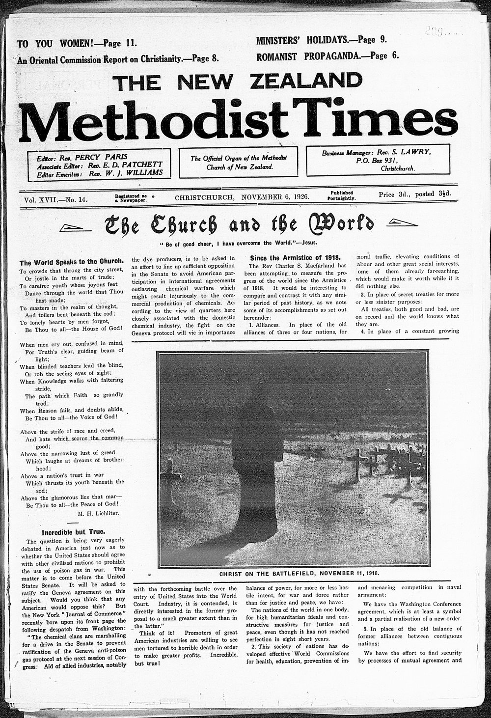 The New Zealand Methodist Times: 6th November 1926