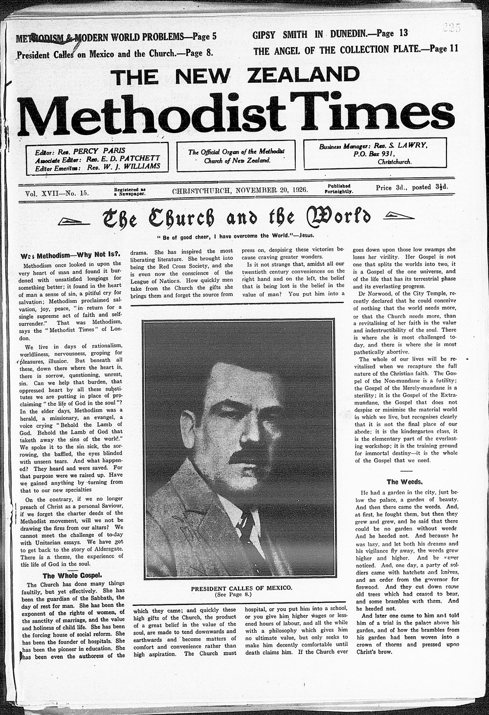 The New Zealand Methodist Times: 20th November 1926