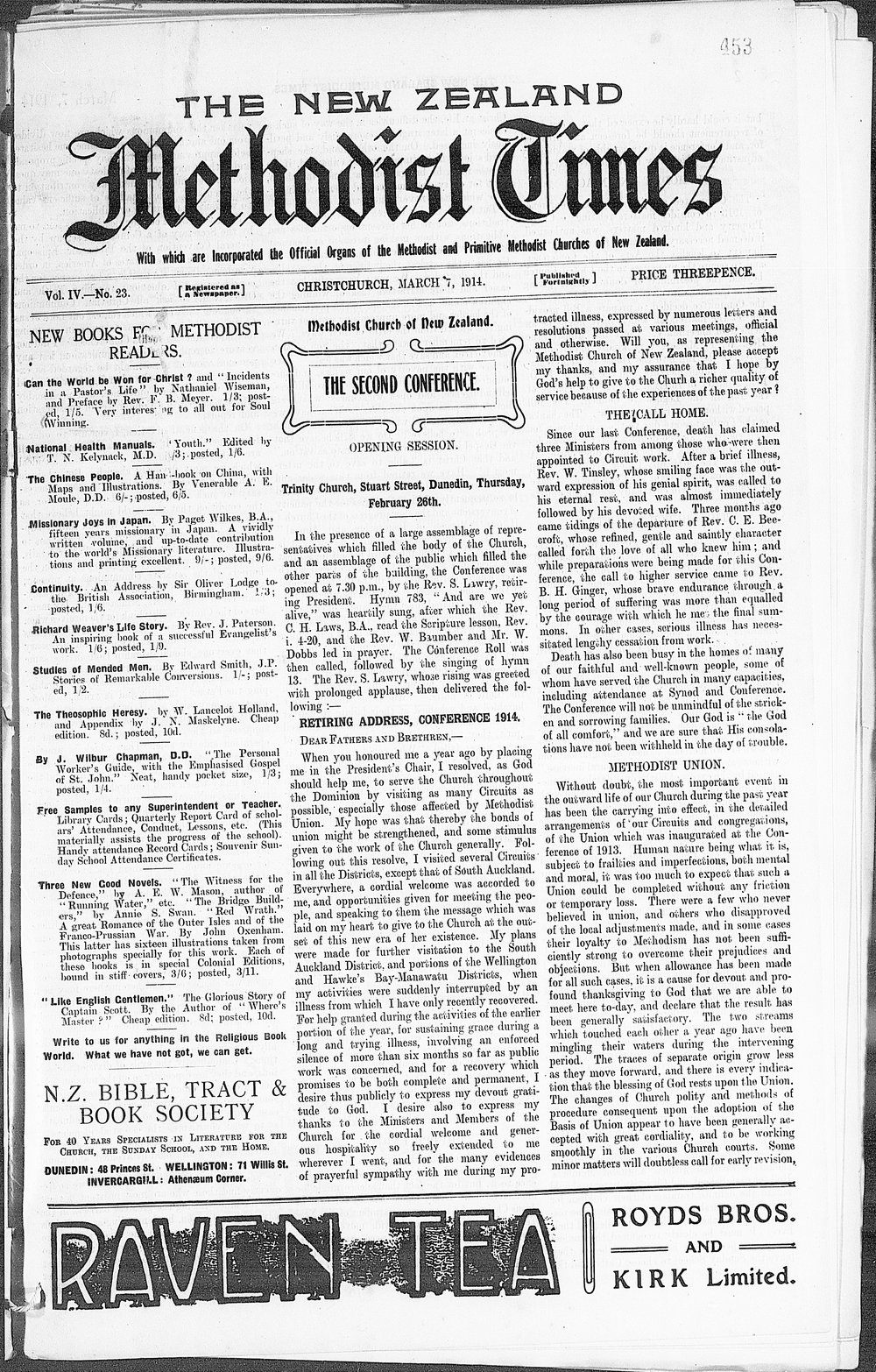The New Zealand Methodist Times: 7th March 1914