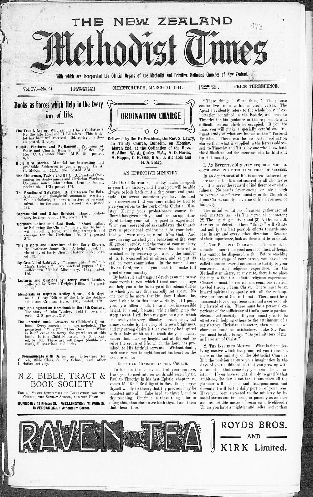 The New Zealand Methodist Times: 21st March 1914