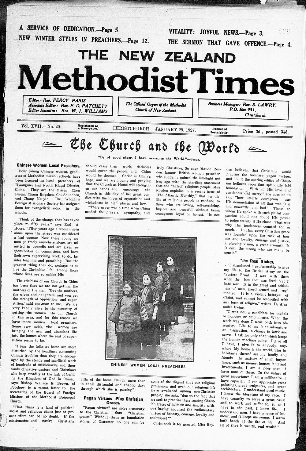 The New Zealand Methodist Times: 29th January 1927