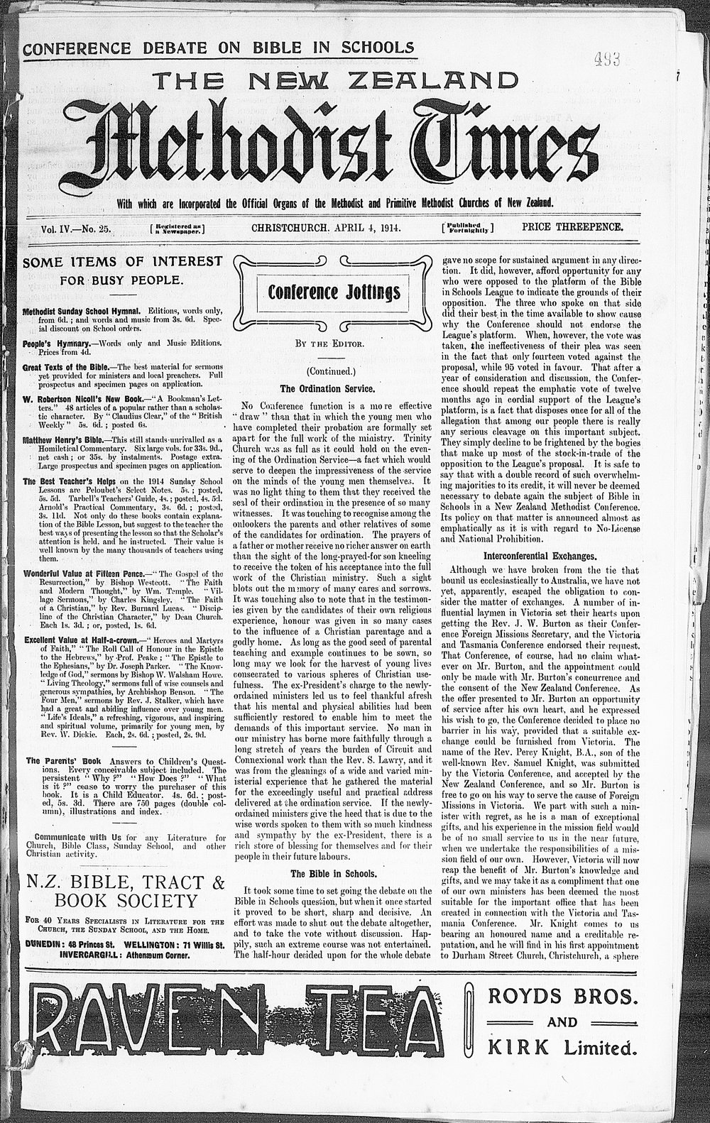 The New Zealand Methodist Times: 4th April 1914
