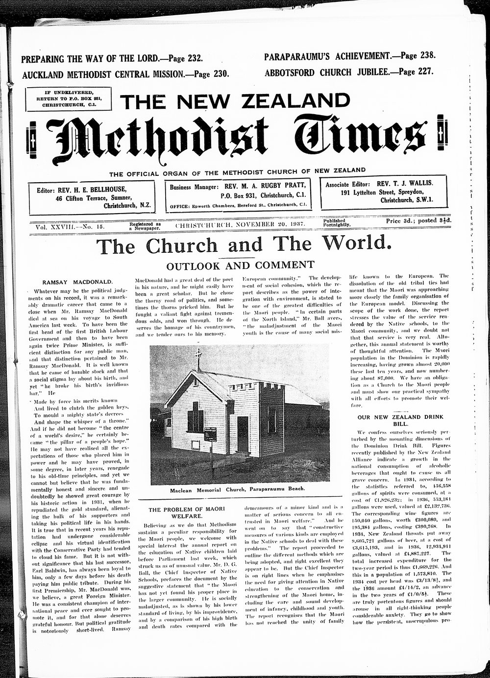 The New Zealand Methodist Times: 20th November 1937