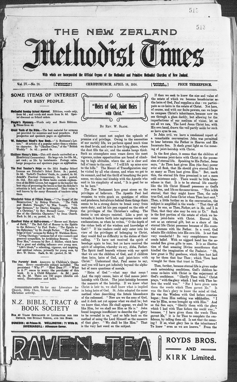 The New Zealand Methodist Times: 18th April 1914