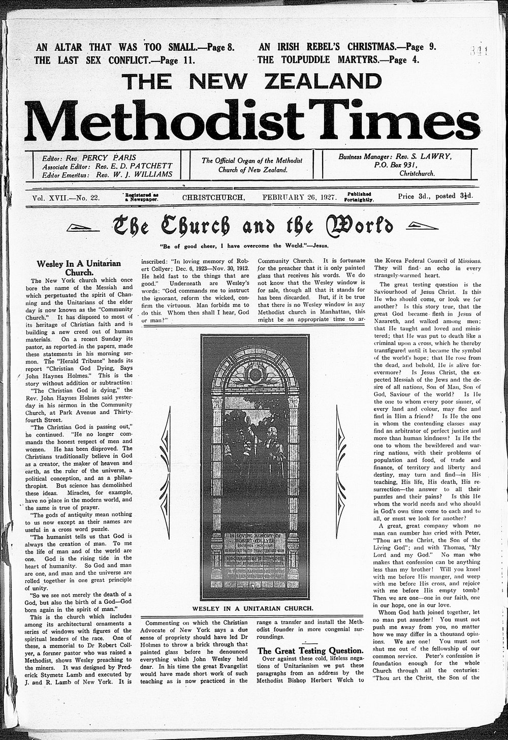 The New Zealand Methodist Times: 26th February 1927