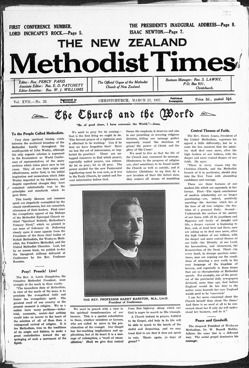 The New Zealand Methodist Times: 12th March 1927