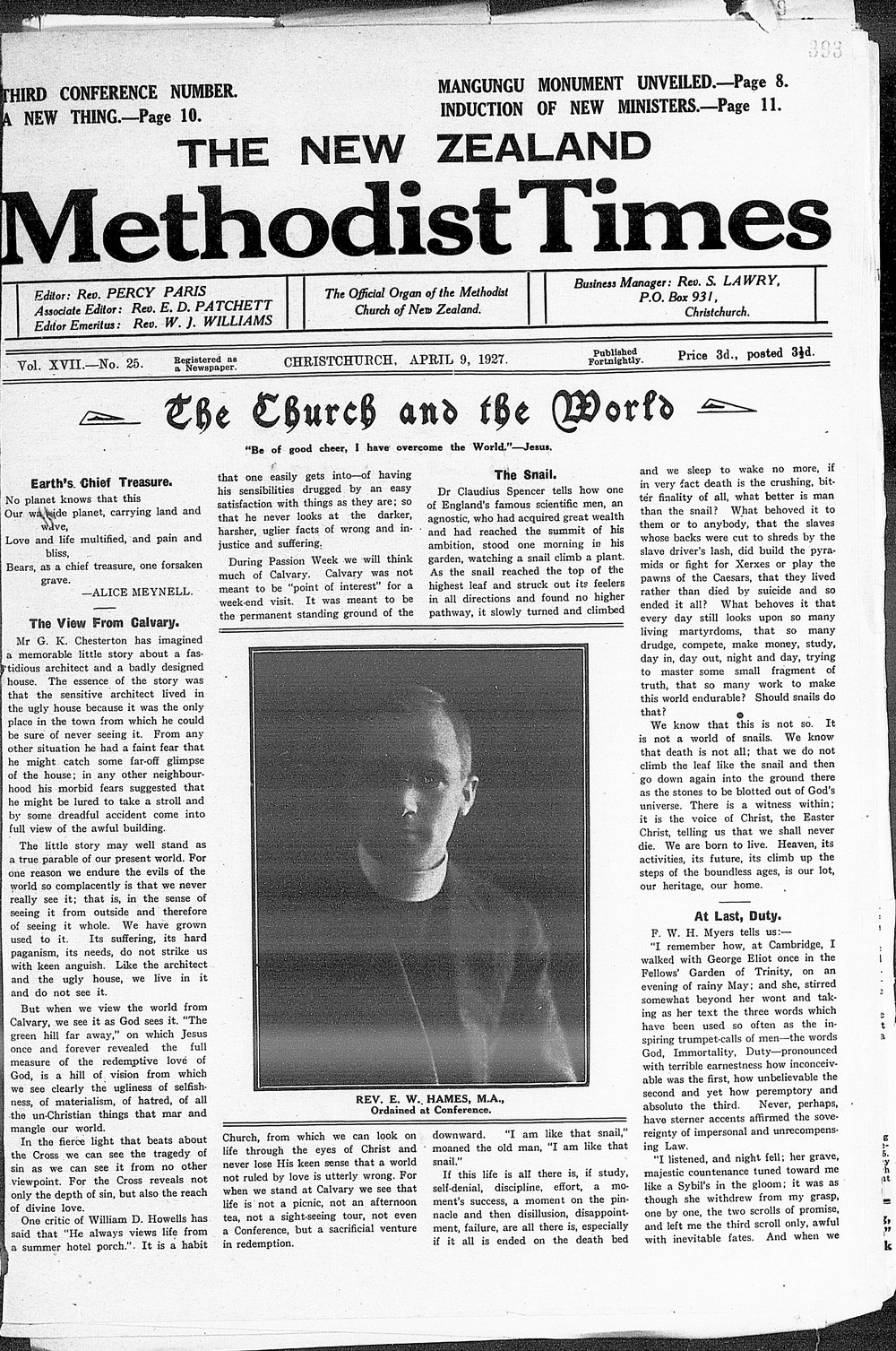 The New Zealand Methodist Times: 9th April 1927