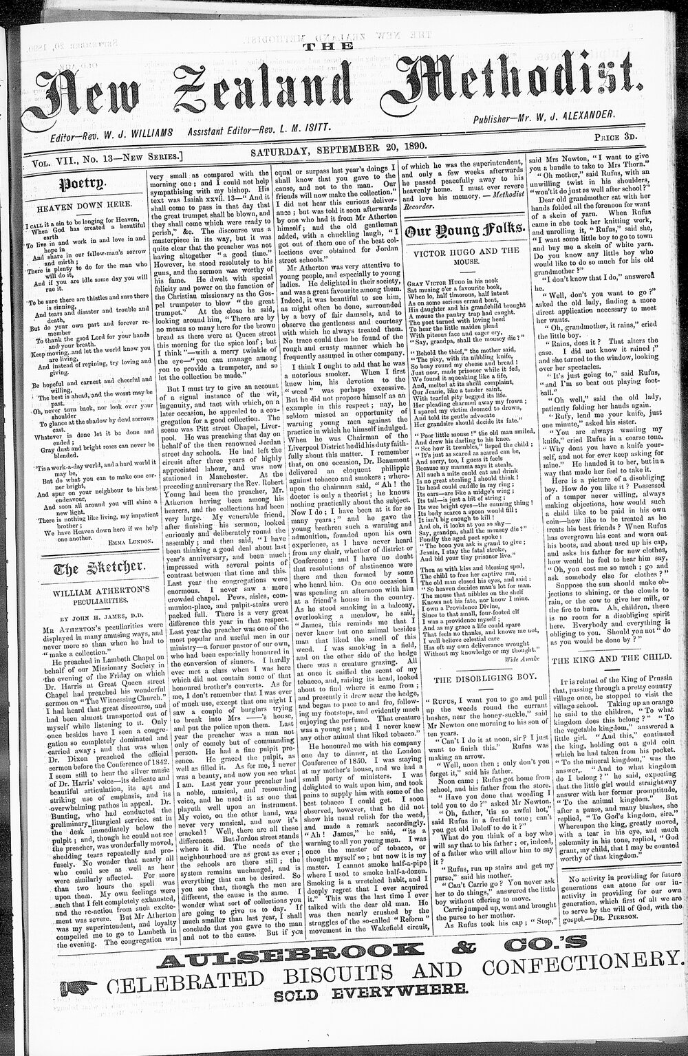 The New Zealand Methodist Times: 20th September 1890