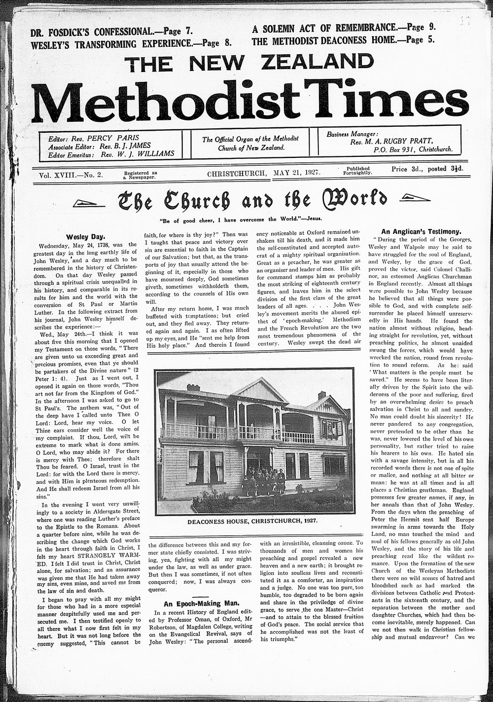 The New Zealand Methodist Times: 21st May 1927
