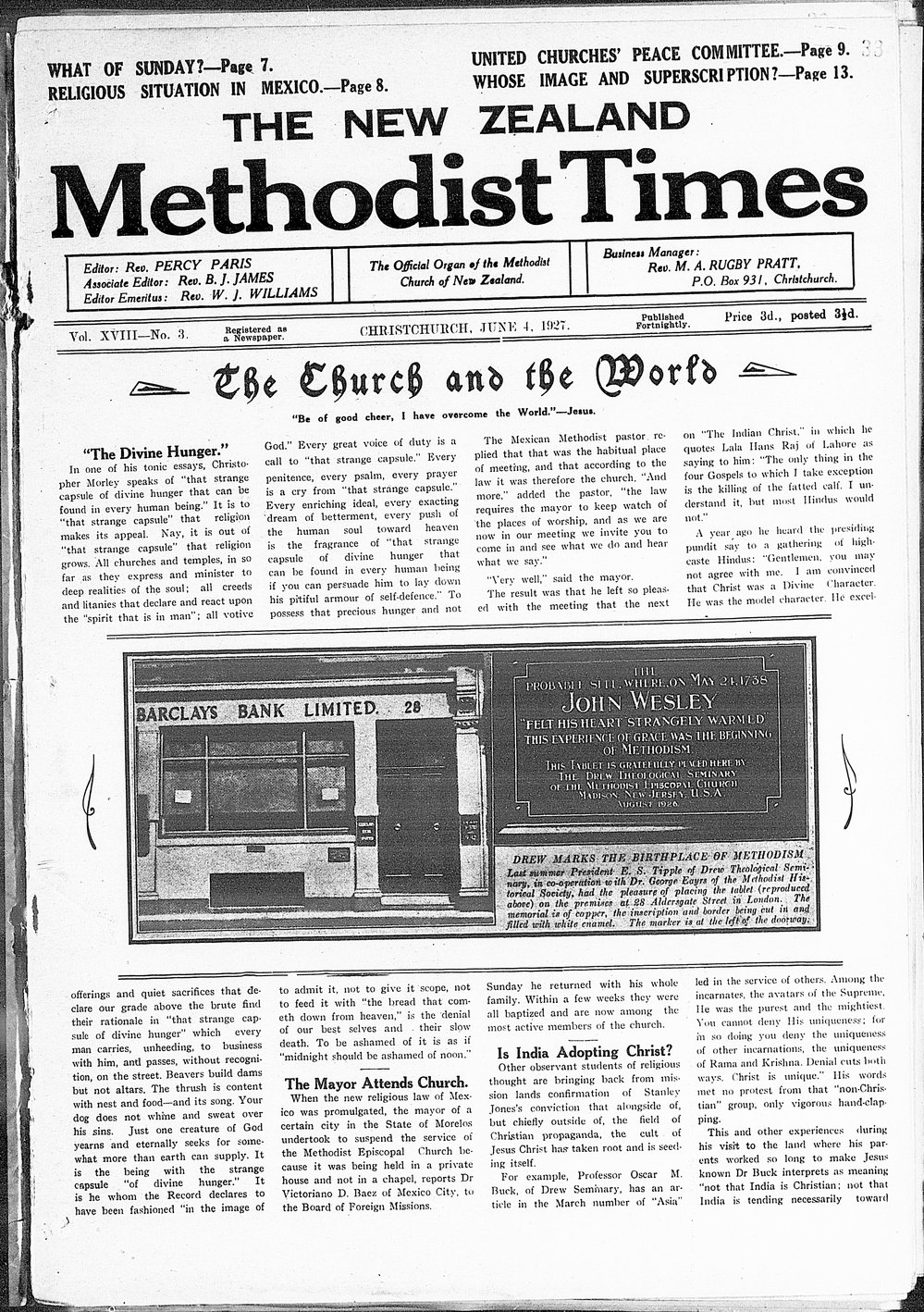 The New Zealand Methodist Times: 4th June 1927