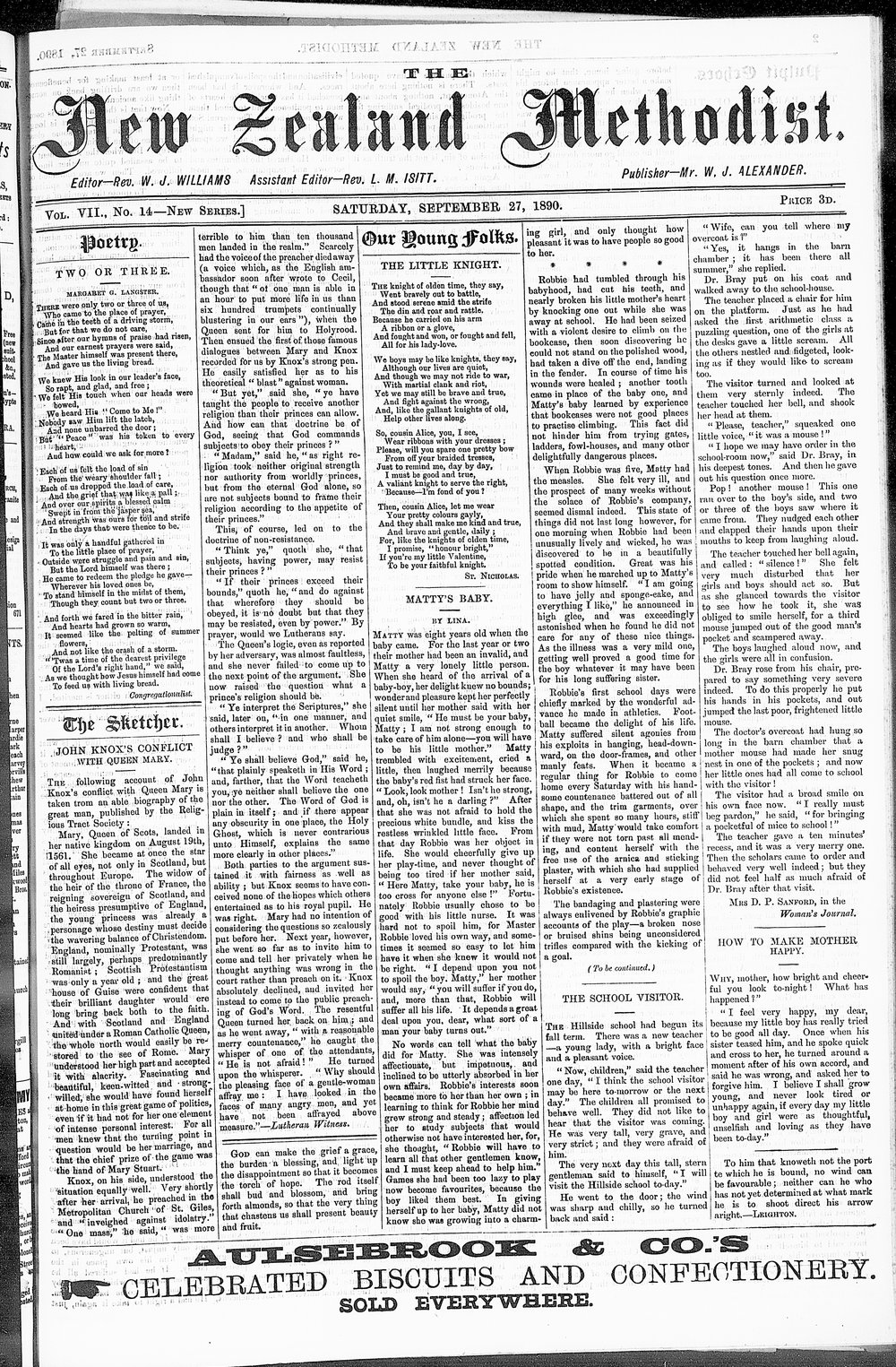 The New Zealand Methodist Times: 27th September 1890