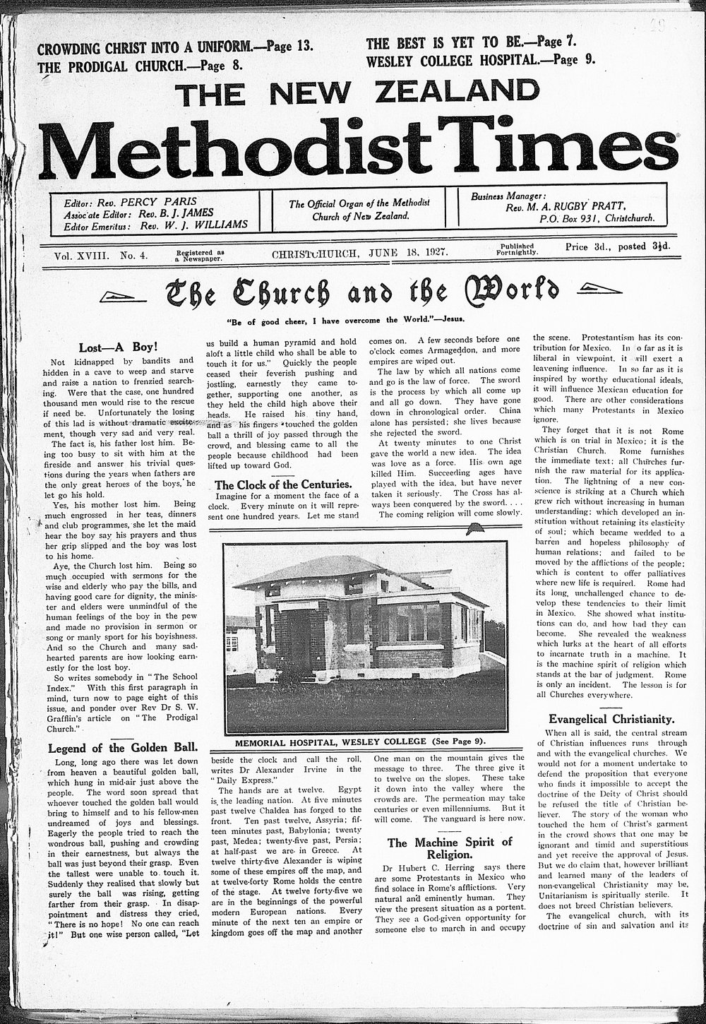 The New Zealand Methodist Times: 18th June 1927
