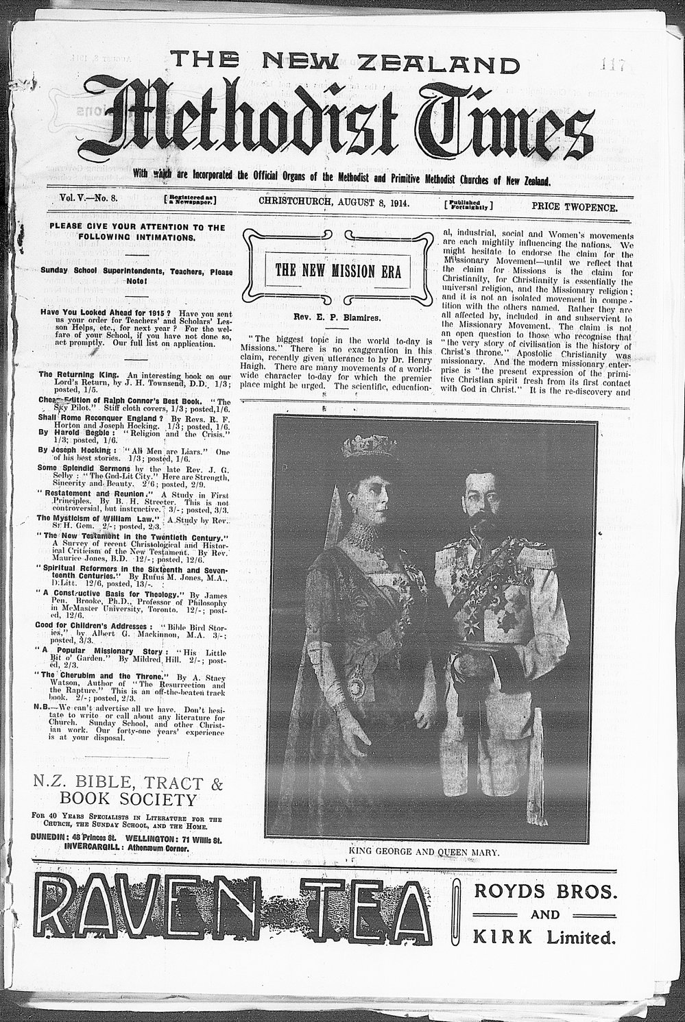 The New Zealand Methodist Times: 8th August 1914