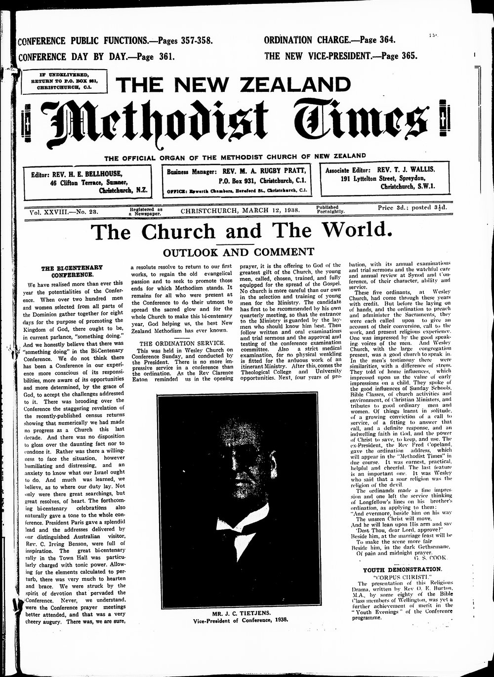 The New Zealand Methodist Times: 12th March 1938