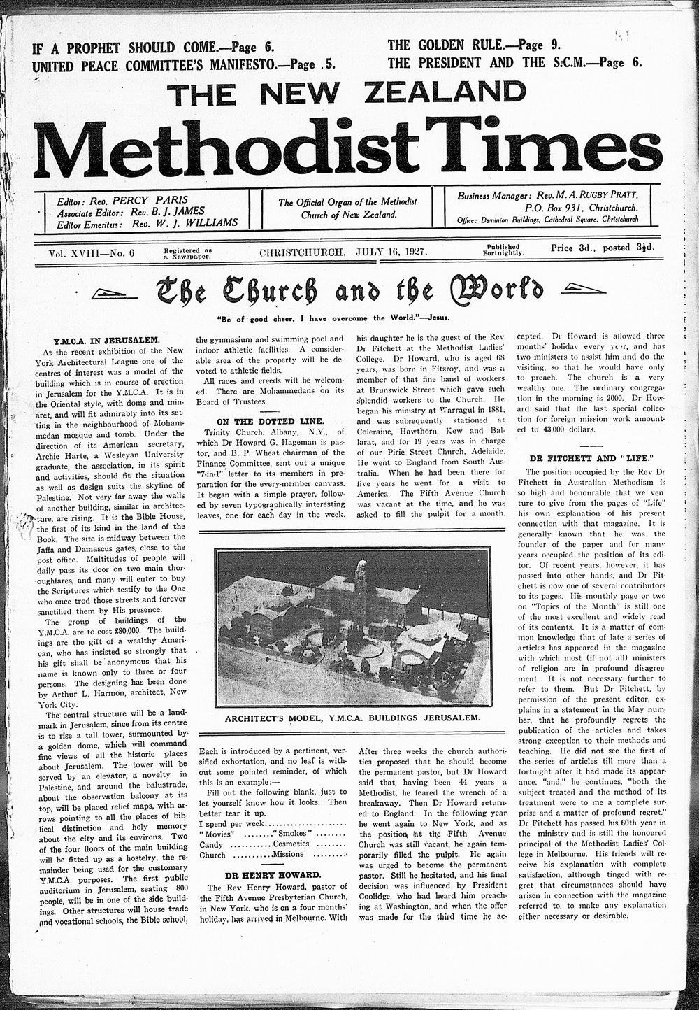 The New Zealand Methodist Times: 16th July 1927