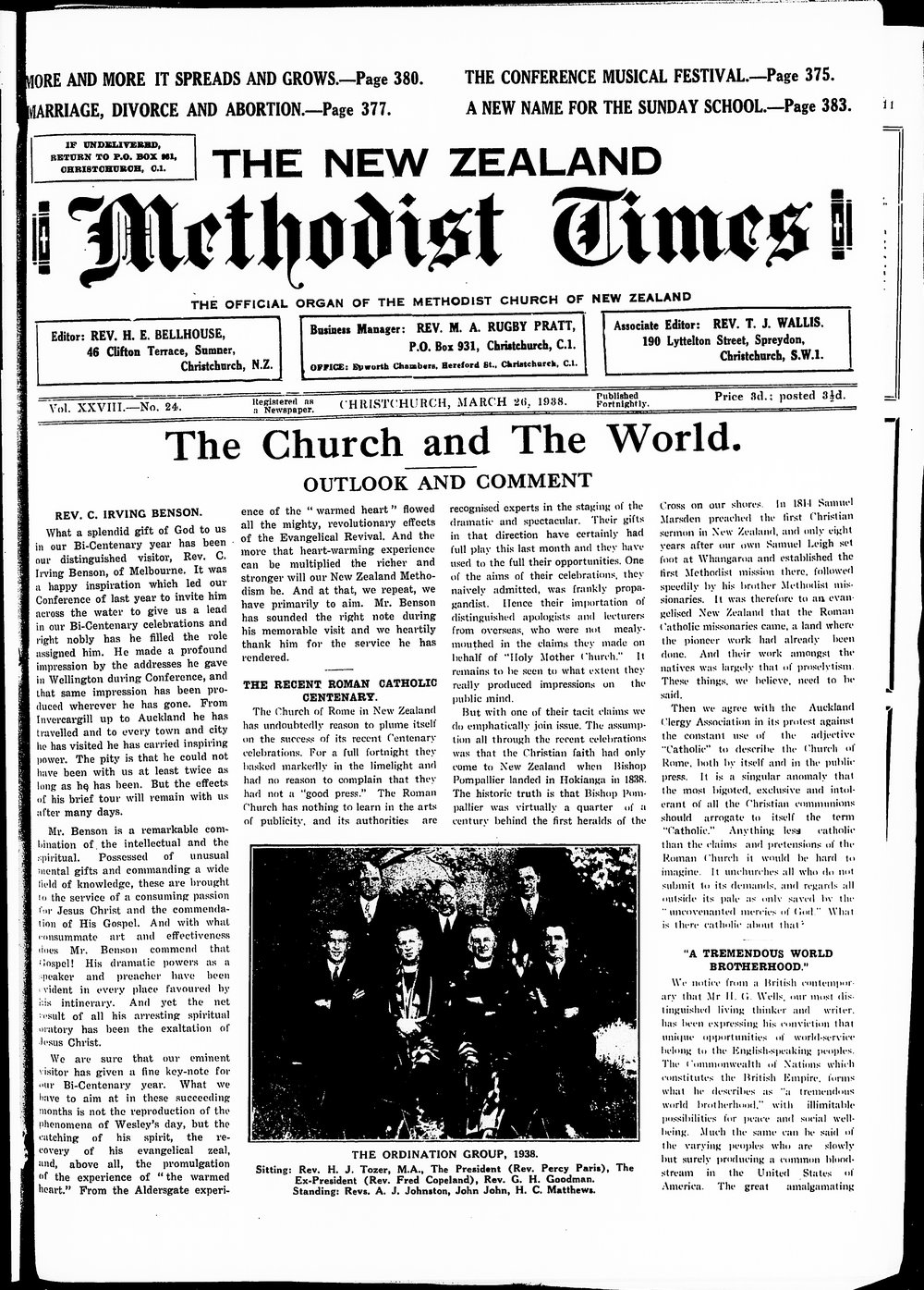The New Zealand Methodist Times: 26th March 1938