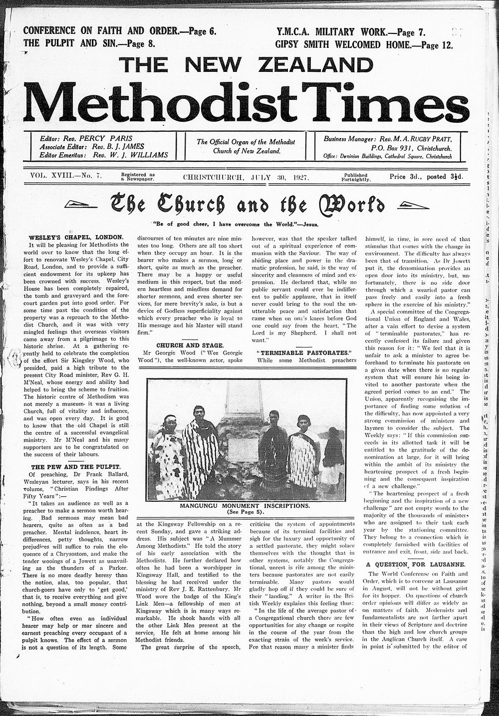 The New Zealand Methodist Times: 30th July 1927