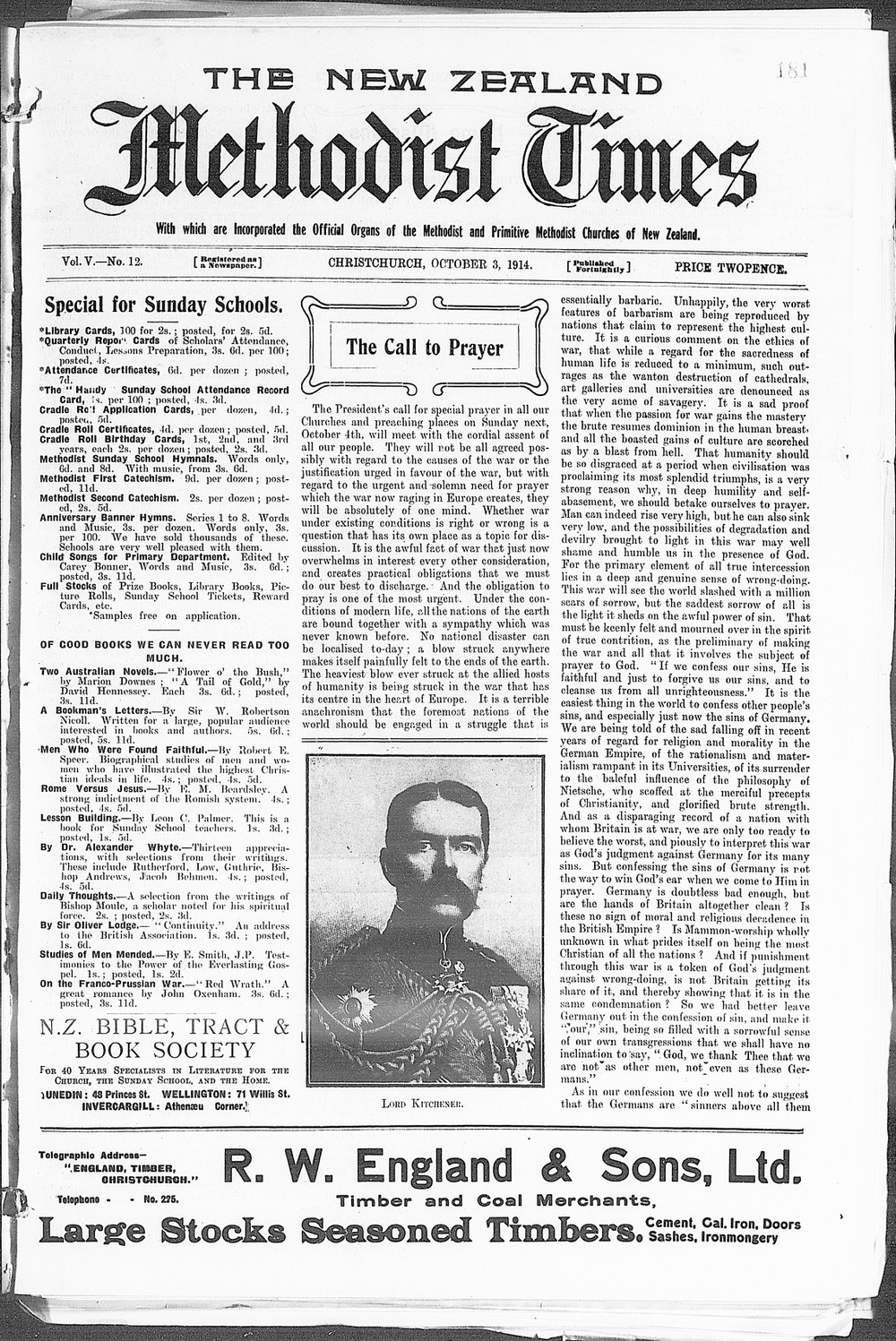 The New Zealand Methodist Times: 3rd October 1914